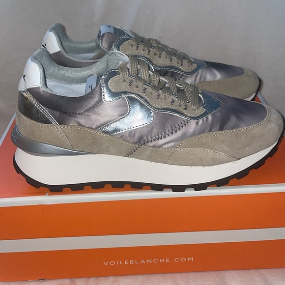 NWT VOILE BLANCHE QWARK HYPE WOMAN Leather and Fabric Sneakers in Grey-Beige - Picture 10 of 15